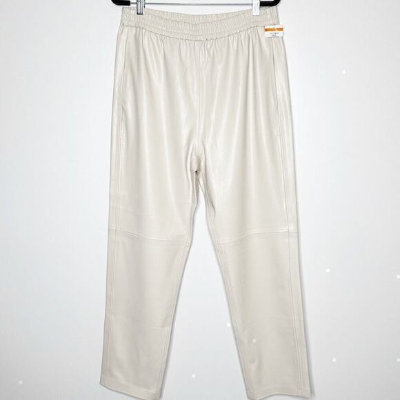 NWT 7 for All Mankind Faux Leather Pull-On Joggers Pants Women's Cream Size L - Picture 6 of 10